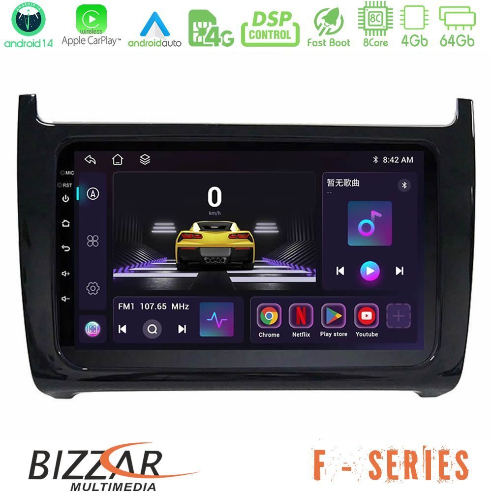 Bizzar F Series 8Core Android14 4+64GB Vw Polo 2009-2014 Navigation Multimedia Tablet 9" Με Carplay & Android Auto