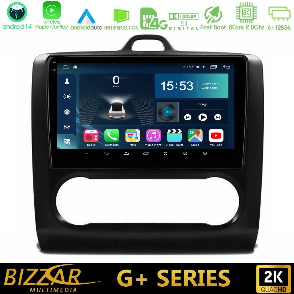 Bizzar G+ Series Ford Focus Auto AC 8core Android14 6+128GB Navigation Multimedia Tablet 9"