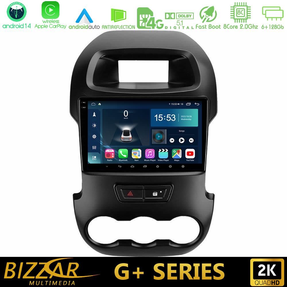 Bizzar G+ Series Ford Ranger 2012-2016 8core Android14 6+128GB Navigation Multimedia Tablet 9"