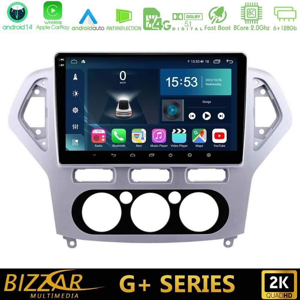 Bizzar G+ Series Ford Mondeo 2007-2010 Manual A/C 8core Android14 6+128GB Navigation Multimedia Tablet 10"