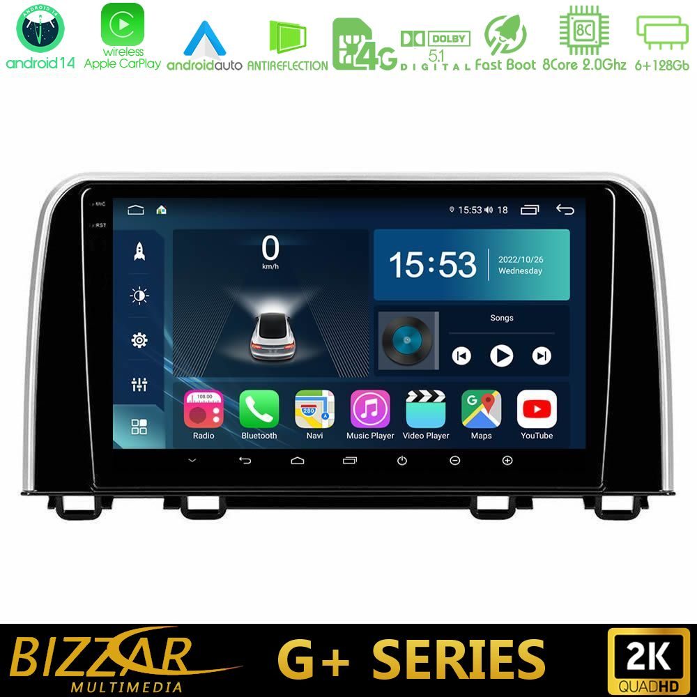 Bizzar G+ Series Honda CR-V 2019-> 8core Android14 6+128GB Navigation Multimedia Tablet 10"