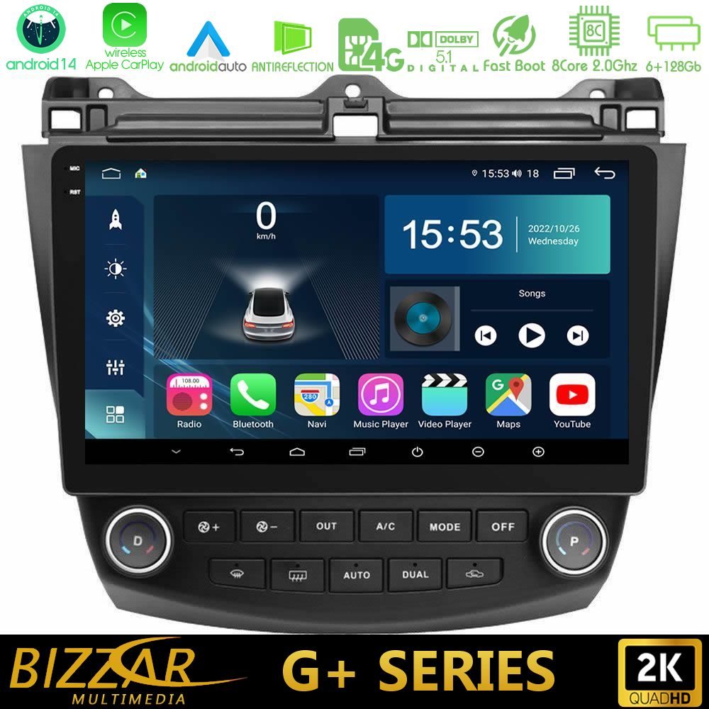 Bizzar G+ Series Honda Accord 2002-2008 8core Android14 6+128GB Navigation Multimedia Tablet 10"