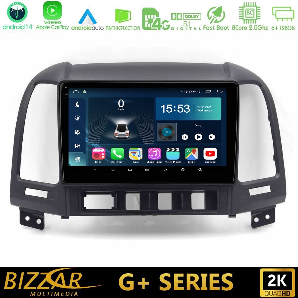 Bizzar G+ Series Hyundai Santa Fe 2006-2013 8core Android14 6+128GB Navigation Multimedia Tablet 10"