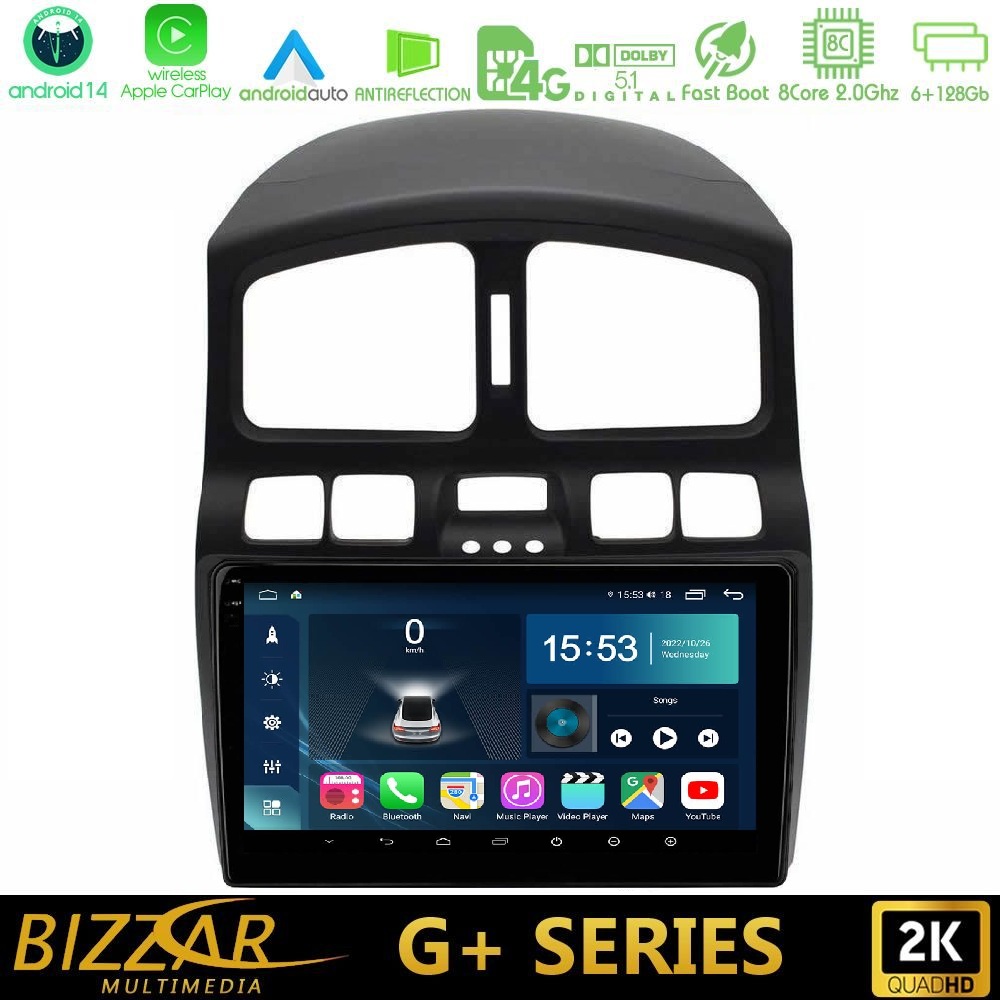 Bizzar G+ Series Hyundai Santa Fe 2000-2006 8core Android14 6+128GB Navigation Multimedia Tablet 9"