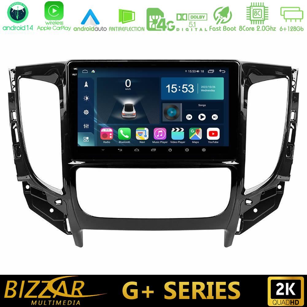 Bizzar G+ Series Mitsubishi L200 2016-> & Fiat Fullback (Auto A/C) 8core Android14 6+128GB Navigation Multimedia Tablet 9"