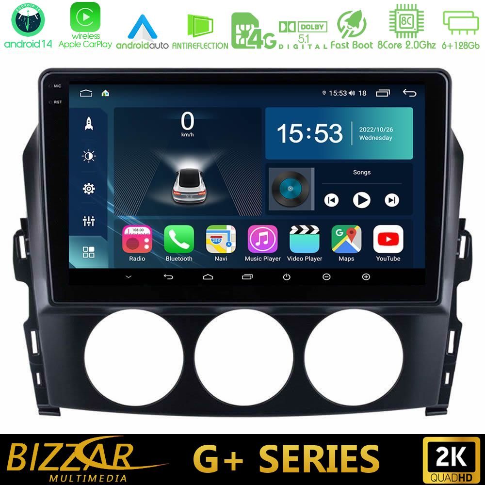 Bizzar G+ Series Mazda MX-5 2005-2015 8core Android14 6+128GB Navigation Multimedia Tablet 9"