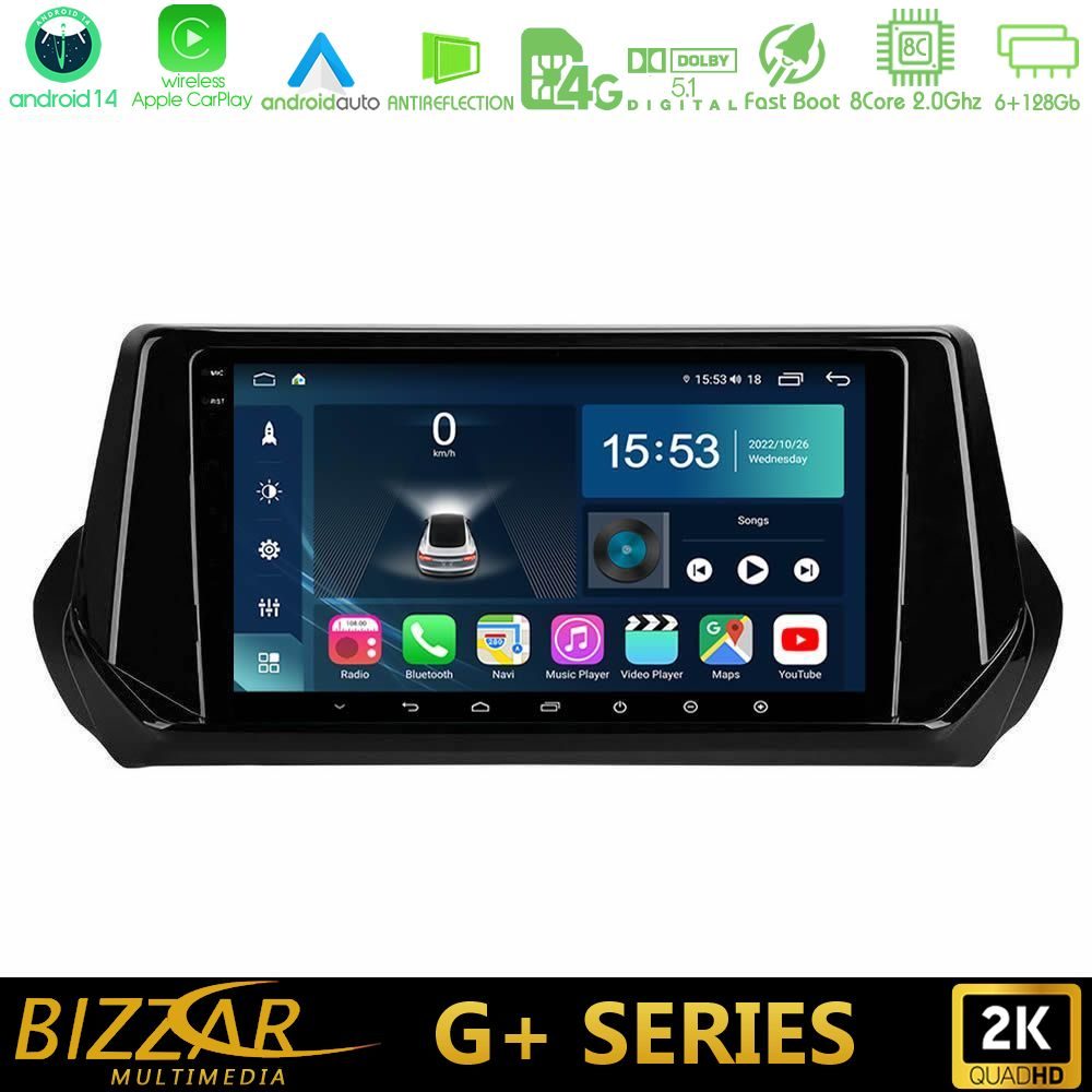 Bizzar G+ Series Peugeot 208 2019-2023 8Core Android14 6+128GB Navigation Multimedia Tablet 9"
