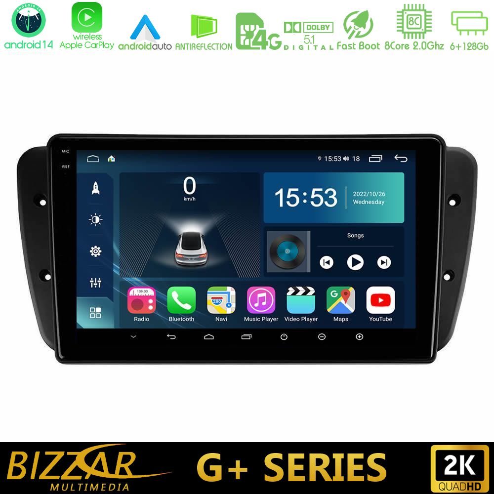 Bizzar G+ Series Seat Ibiza 2008-2012 8Core Android14 6+128GB Navigation Multimedia Tablet 9"
