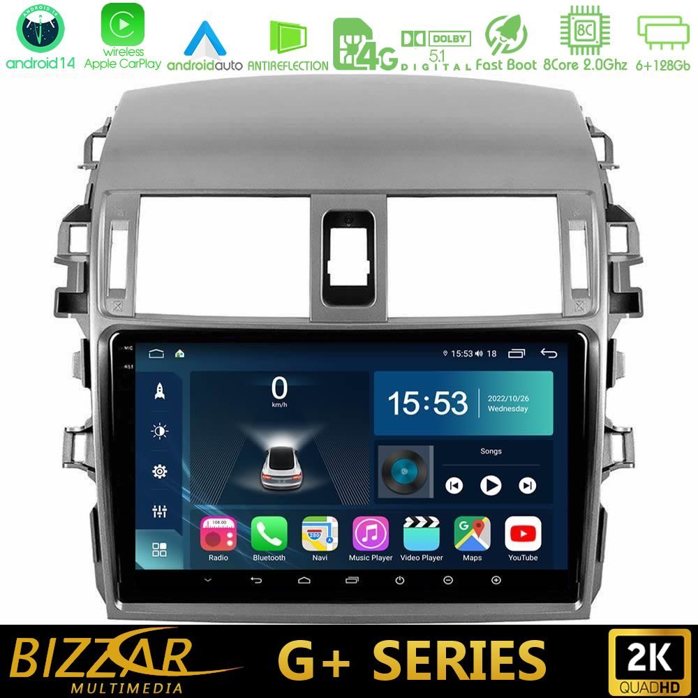Bizzar G+ Series Toyota Corolla 2008-2010 8core Android14 6+128GB Navigation Multimedia Tablet 9"