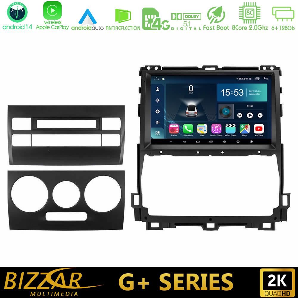Bizzar G+ Series Toyota Land Cruiser J120 2002-2009 8Core Android14 6+128GB Navigation Multimedia Tablet 9"