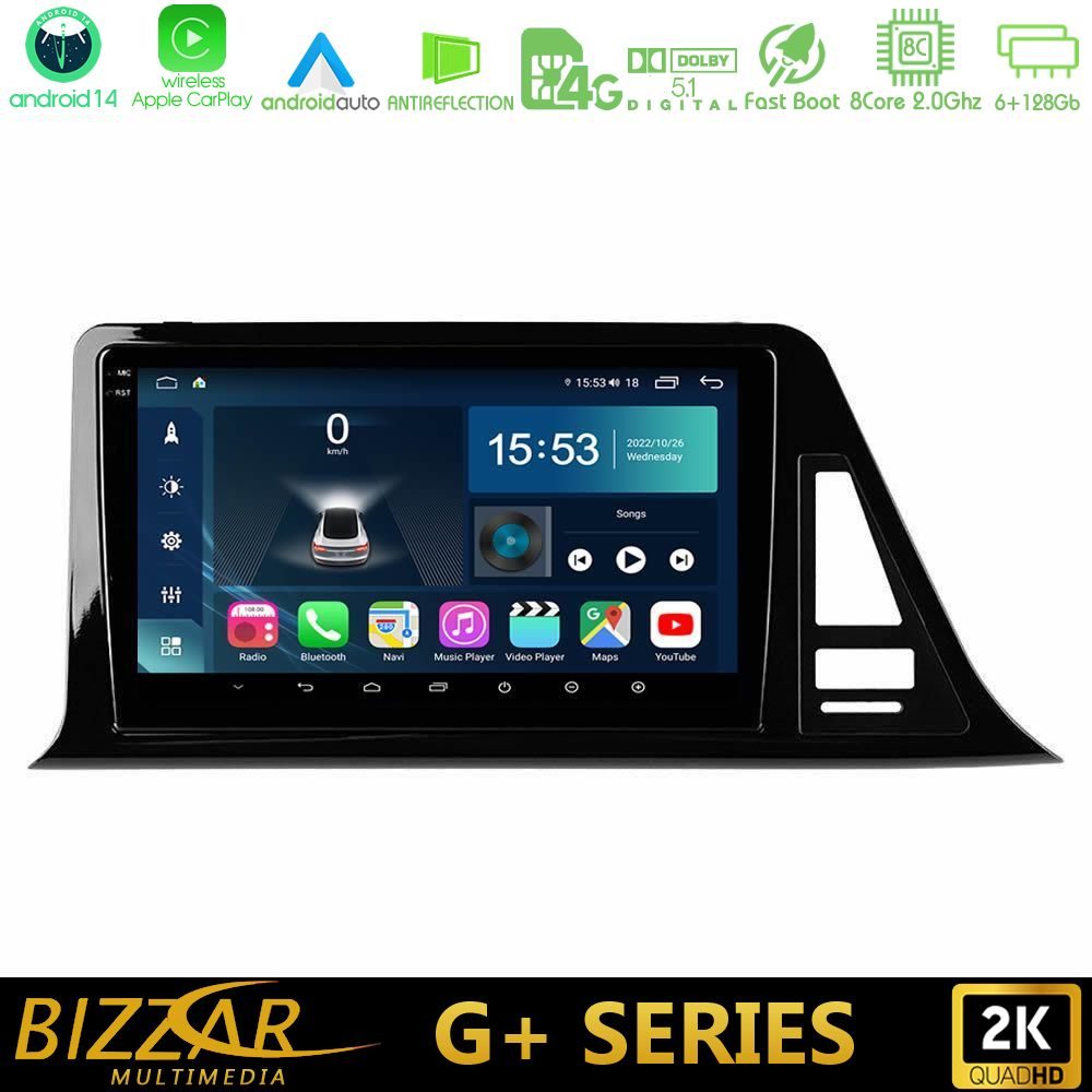 Bizzar G+ Series Toyota CH-R 8core Android14 6+128GB Navigation Multimedia Tablet 9"