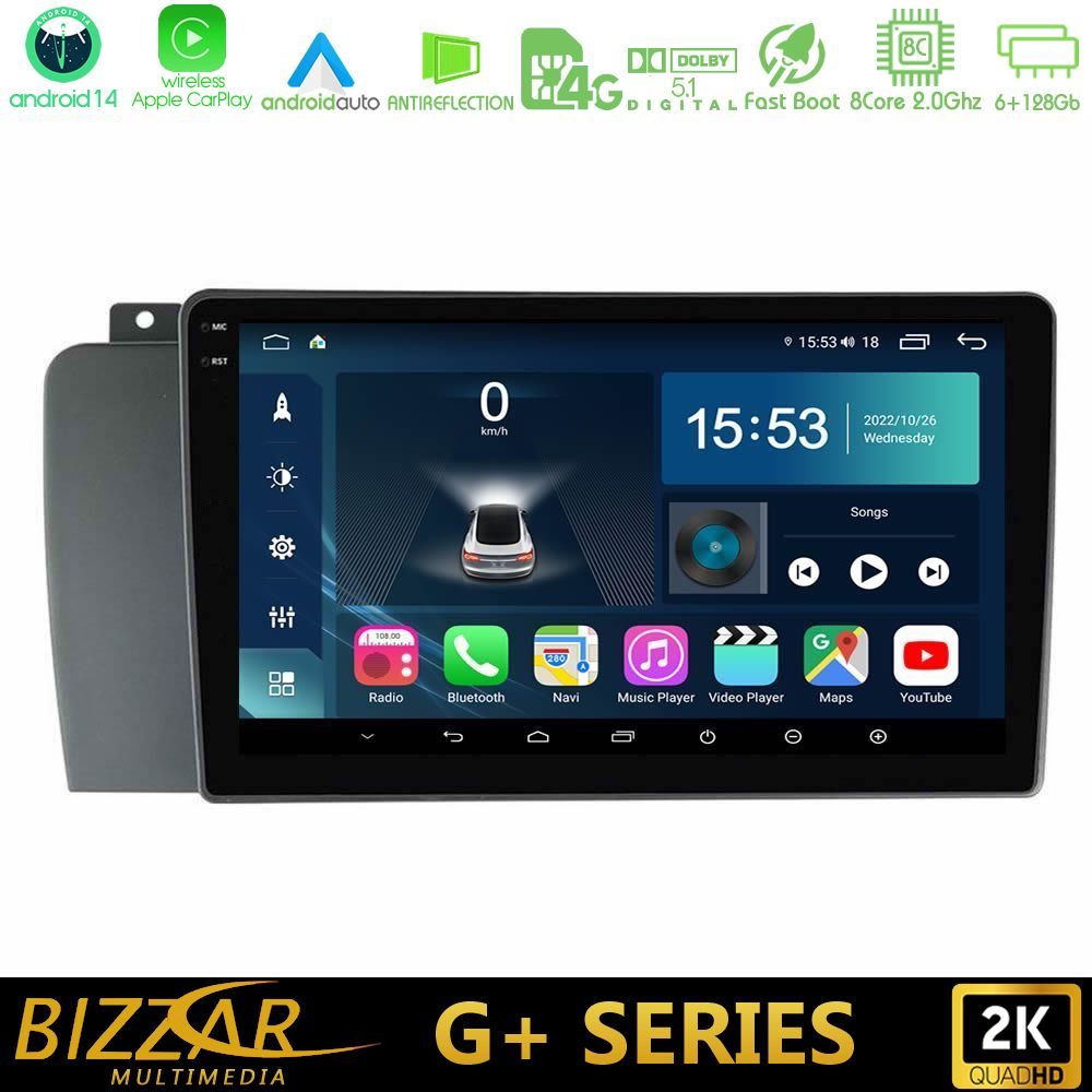 Bizzar G+ Series Volvo S60 2004-2009 8core Android14 6+128GB Navigation Multimedia Tablet 9"