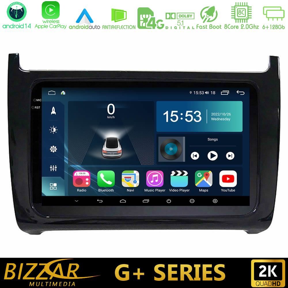 Bizzar G+ Series Vw Polo 2009-2014 8core Android14 6+128GB Navigation Multimedia Tablet 9"