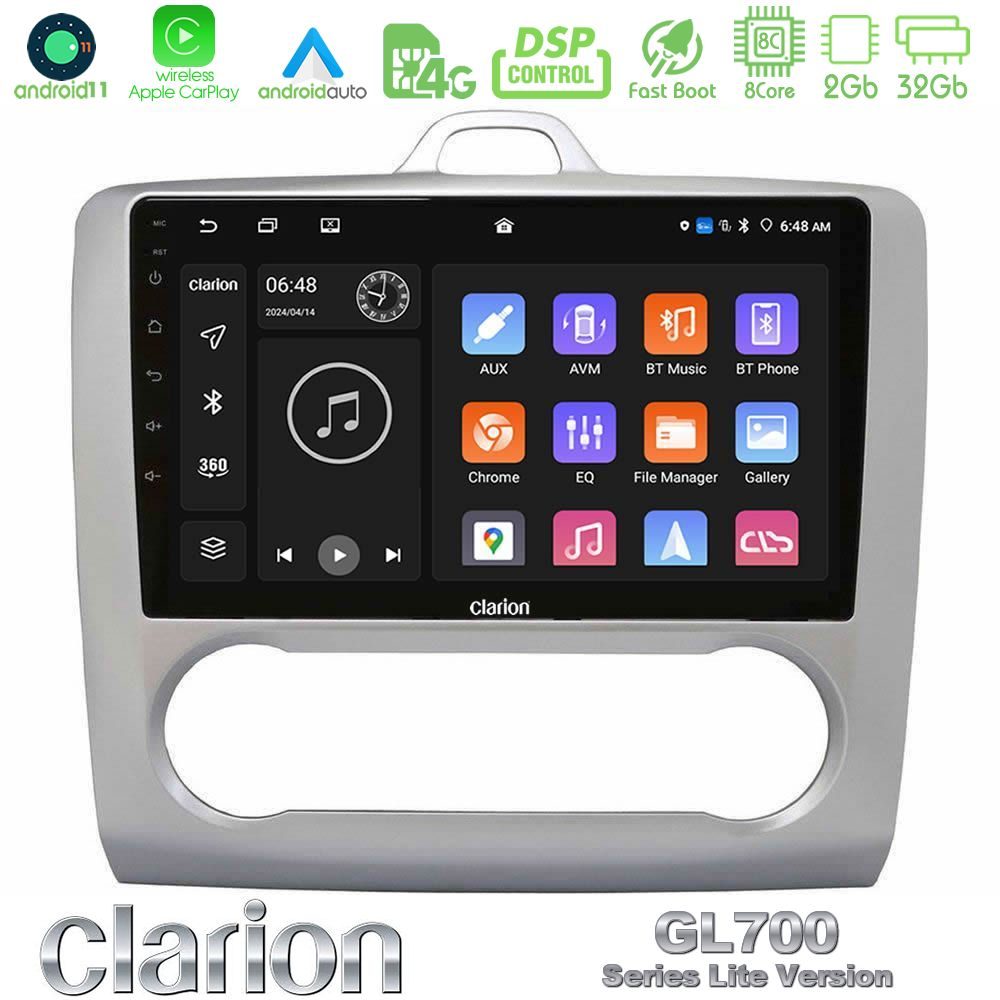 Clarion GL700 Lite Series 8Core Android11 2+32GB Ford Focus Auto AC Navigation Multimedia Tablet 9" Με Carplay & Android Auto