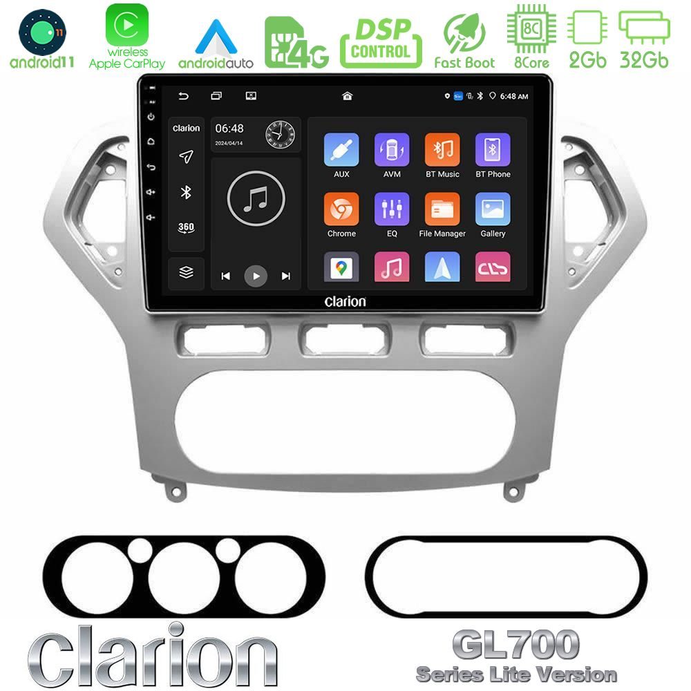 Clarion GL700 Lite Series 8Core Android11 2+32GB Ford Mondeo 2007-2010 AUTO A/C Navigation Multimedia Tablet 10" Με Carplay & Android Auto