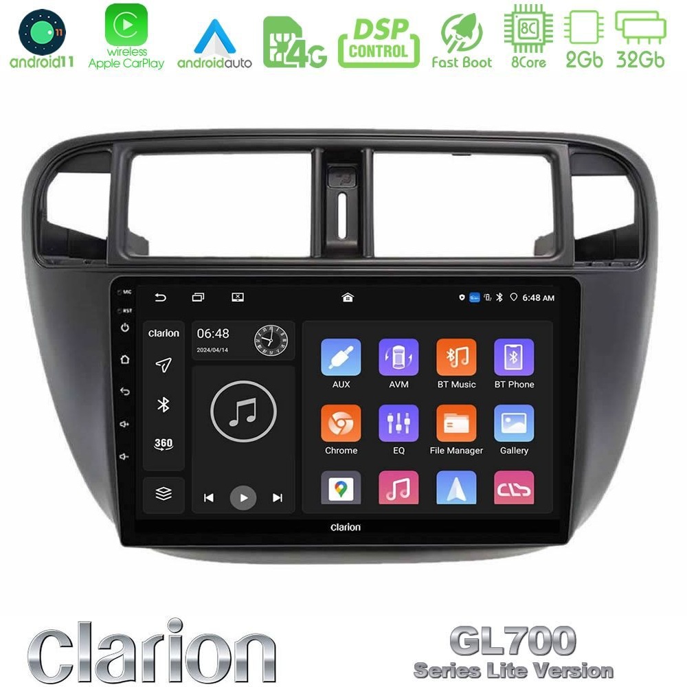 Clarion GL700 Lite Series 8Core Android11 2+32GB Honda Civic 1995-2001 Navigation Multimedia Tablet 9" Με Carplay & Android Auto