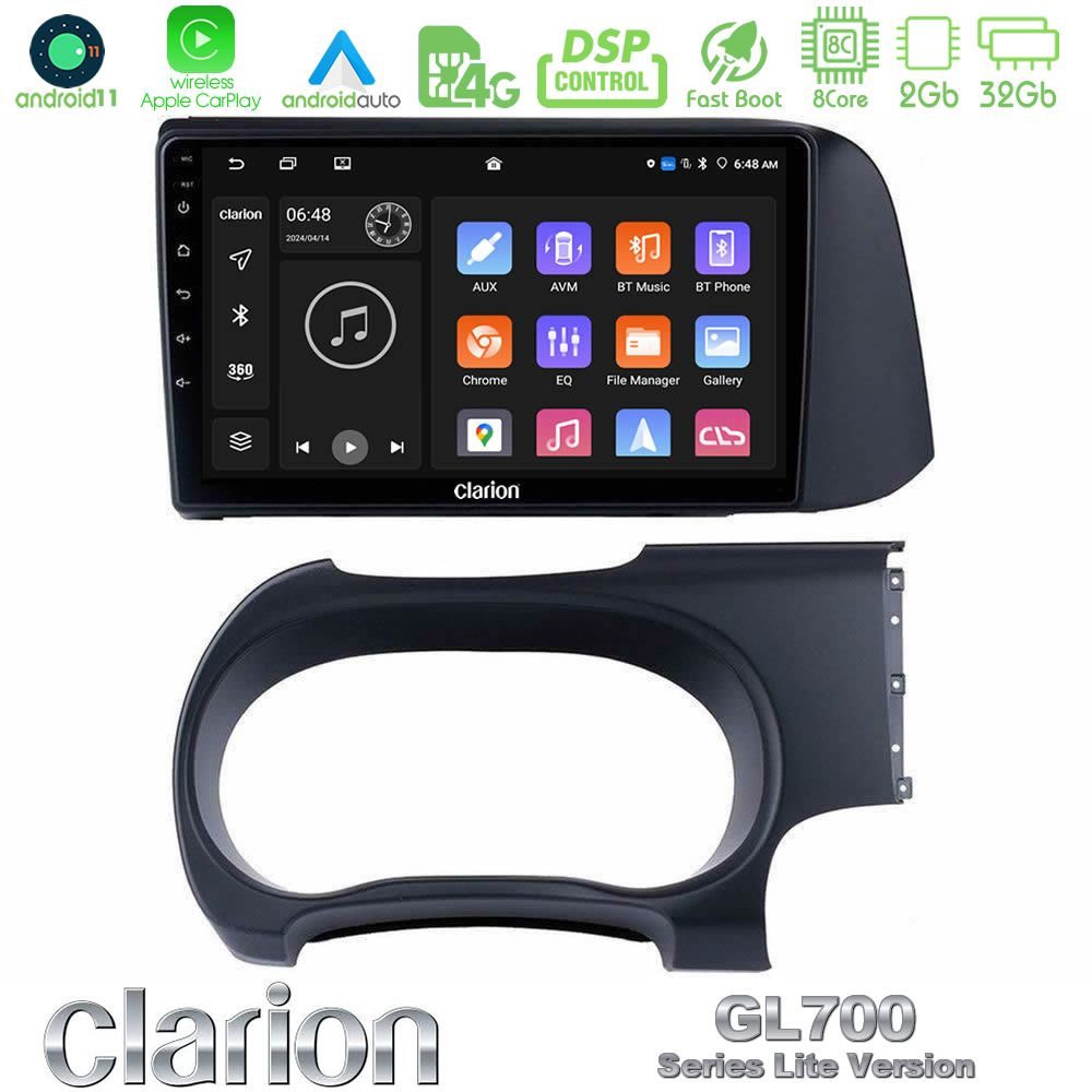 Clarion GL700 Lite Series 8Core Android11 2+32GB Hyundai i10 Navigation Multimedia Tablet 9" Με Carplay & Android Auto