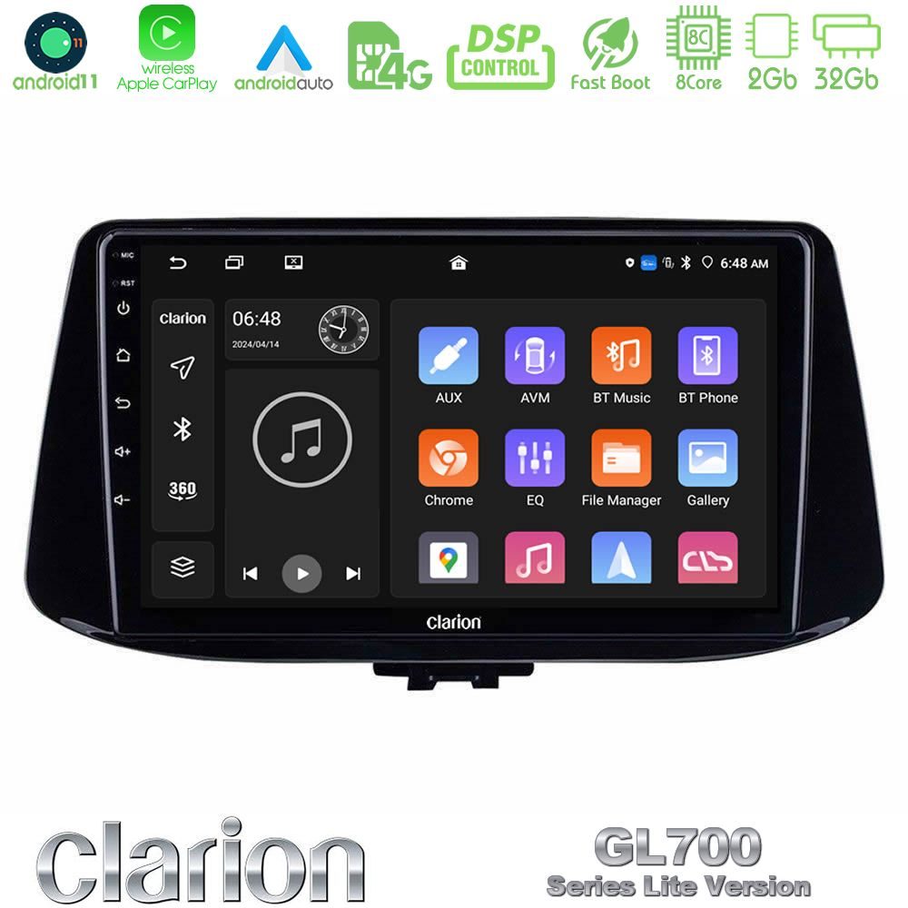 Clarion GL700 Lite Series 8Core Android11 2+32GB Hyundai i30 Navigation Multimedia Tablet 9" Με Carplay & Android Auto