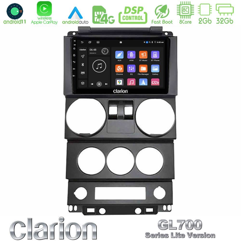 Clarion GL700 Lite Series 8Core Android11 2+32GB Jeep Wrangler 2Door 2008-2010 Navigation Multimedia Tablet 9" Με Carplay & Android Auto