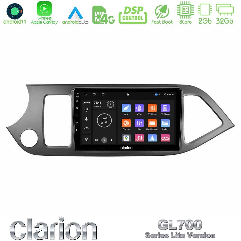 Clarion GL700 Lite Series 8Core Android11 2+32GB Kia Picanto Navigation Multimedia Tablet 9" Με Carplay & Android Auto