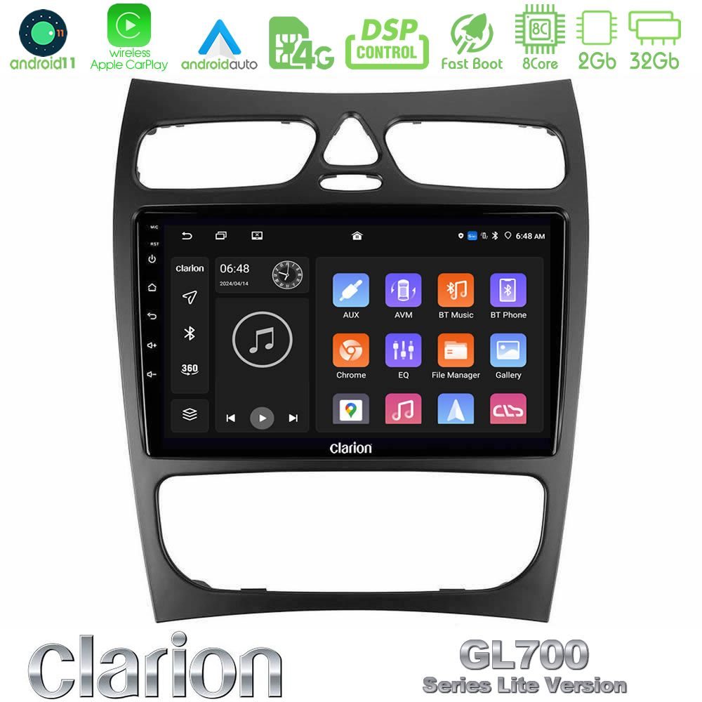 Clarion GL700 Lite Series 8Core Android11 2+32GB Mercedes CLK Class W209 2000-2004 Navigation Multimedia Tablet 9" Με Carplay & Android Auto