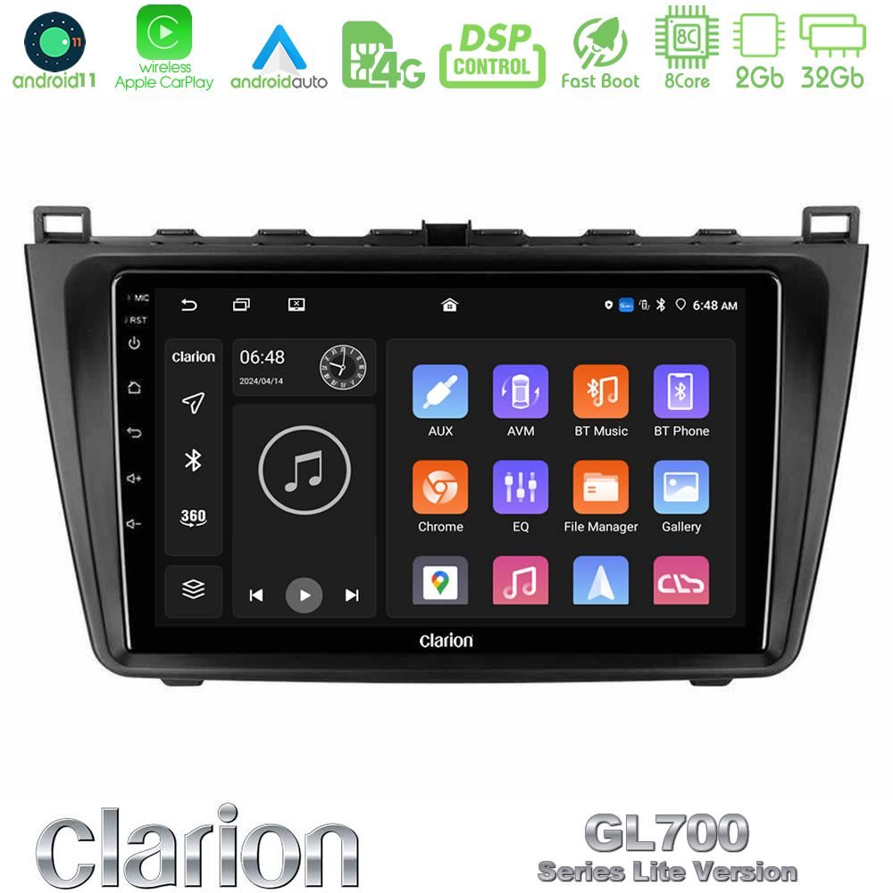 Clarion GL700 Lite Series 8Core Android11 2+32GB Mazda 6 2008-2012 Navigation Multimedia Tablet 9" Με Carplay & Android Auto