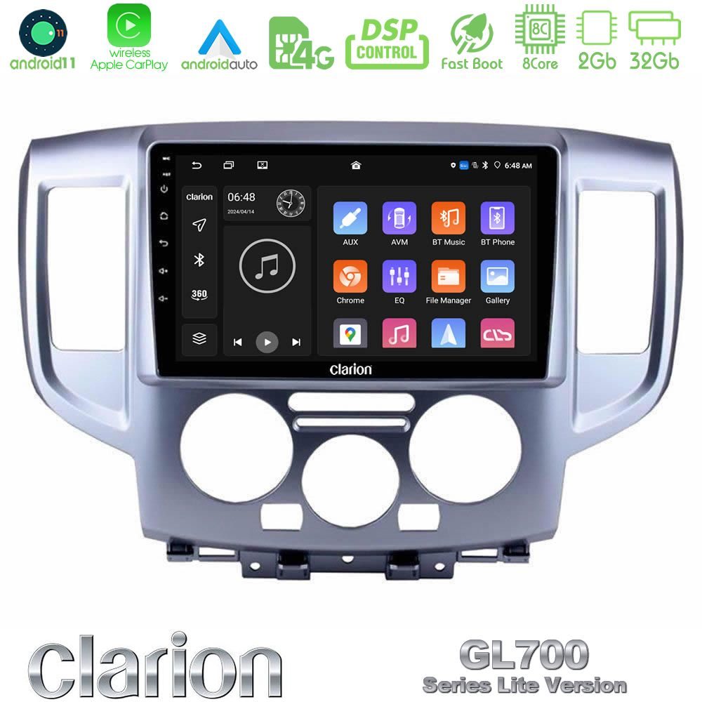 Clarion GL700 Lite Series 8Core Android11 2+32GB Nissan NV200 Navigation Multimedia Tablet 9" Με Carplay & Android Auto