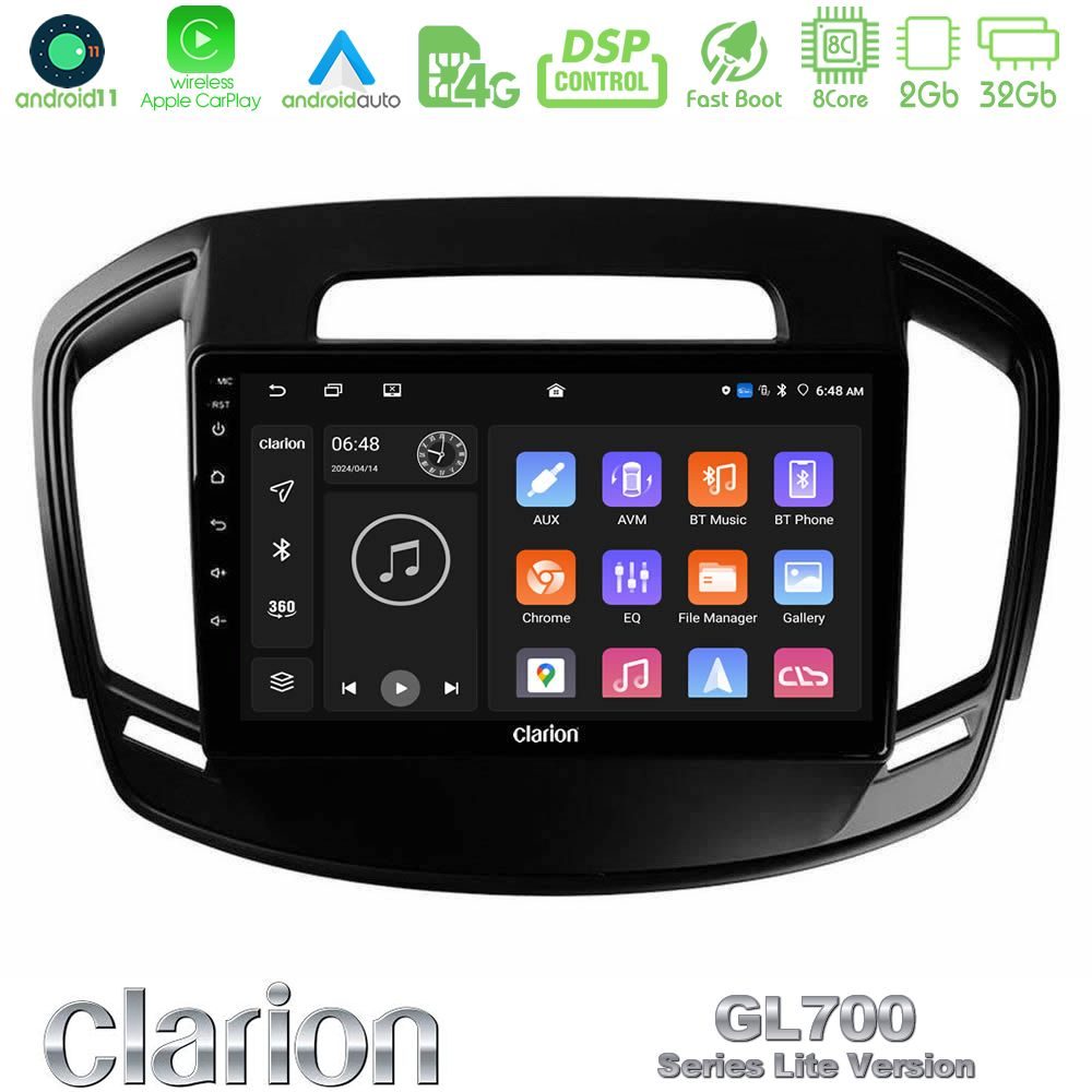 Clarion GL700 Lite Series 8Core Android11 2+32GB Opel Insignia 2014-2017 Navigation Multimedia Tablet 9" Με Carplay & Android Auto