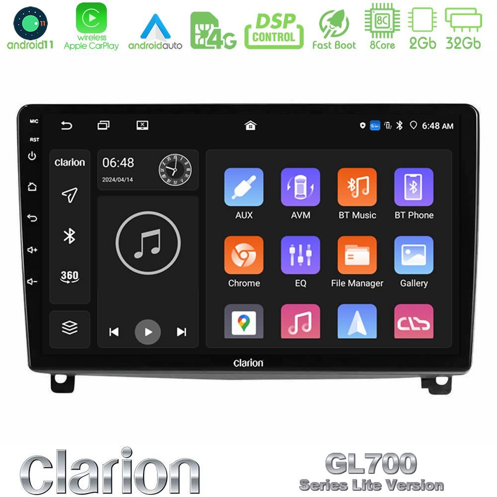 Clarion GL700 Lite Series 8Core Android11 2+32GB Peugeot 407 Navigation Multimedia Tablet 9" Με Carplay & Android Auto