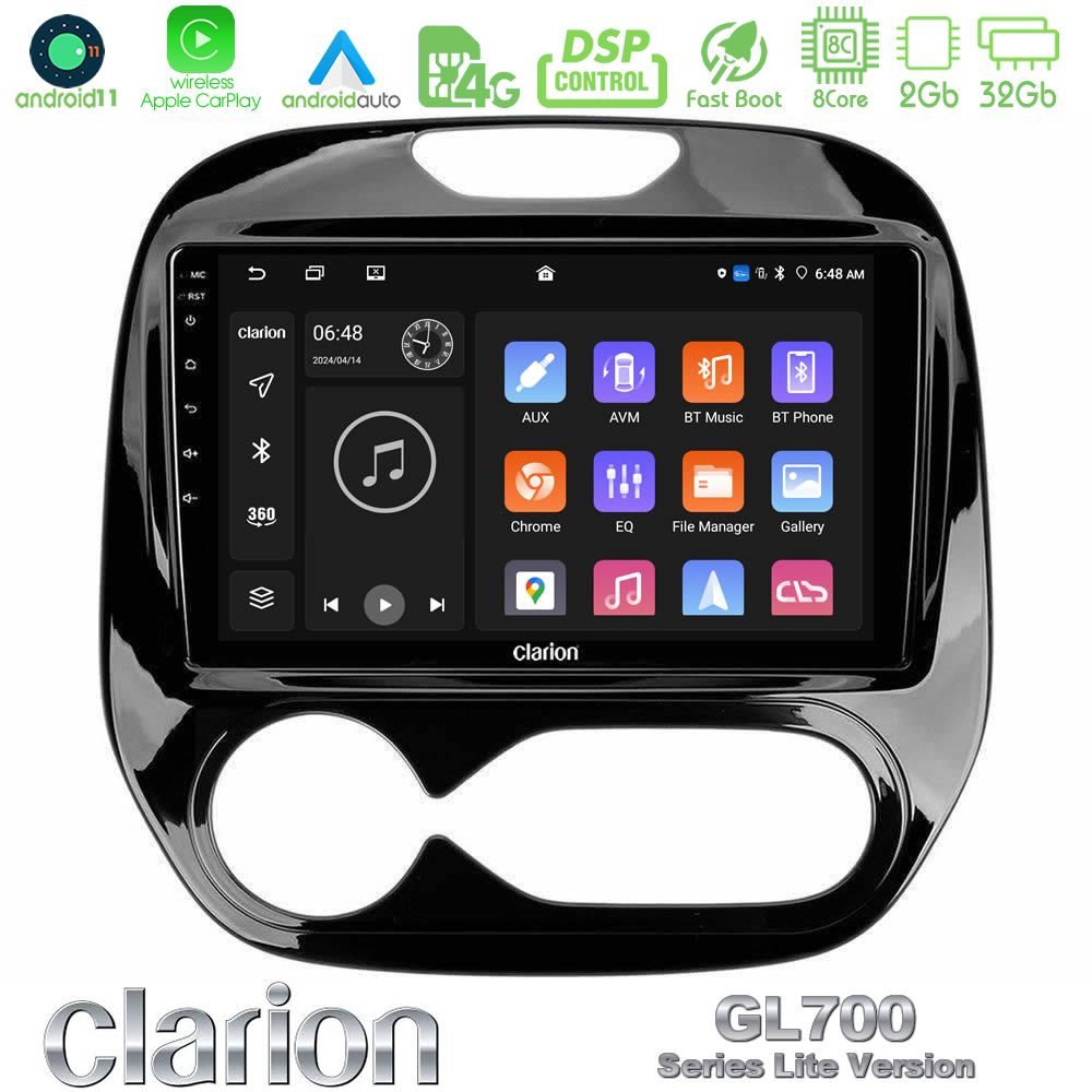 Clarion GL700 Lite Series 8Core Android11 2+32GB Renault Captur 2013-2019 (Auto AC) Navigation Multimedia Tablet 9" Με Carplay & Android Auto