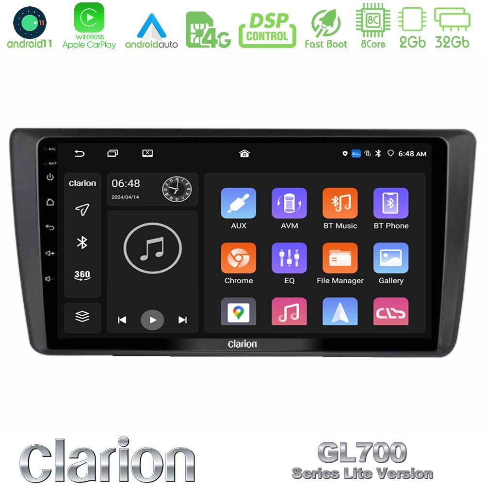 Clarion GL700 Lite Series Skoda Octavia 2004-2012 8Core Android11 2+32GB Navigation Multimedia Tablet 9" Με Carplay & Android Auto
