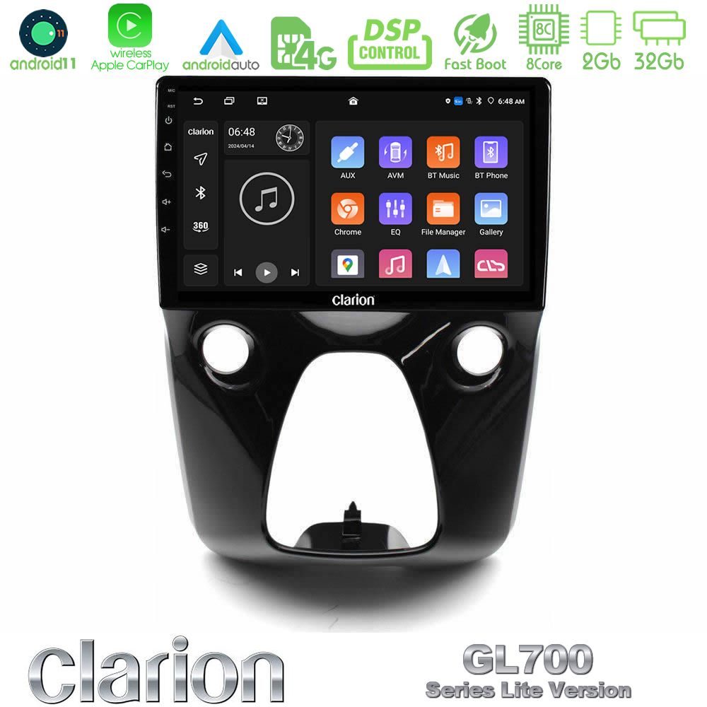 Clarion GL700 Lite Series 8Core Android11 2+32GB Toyota Aygo | Citroen C1 | Peugeot 108 Navigation Multimedia 10" Με Carplay & Android Auto