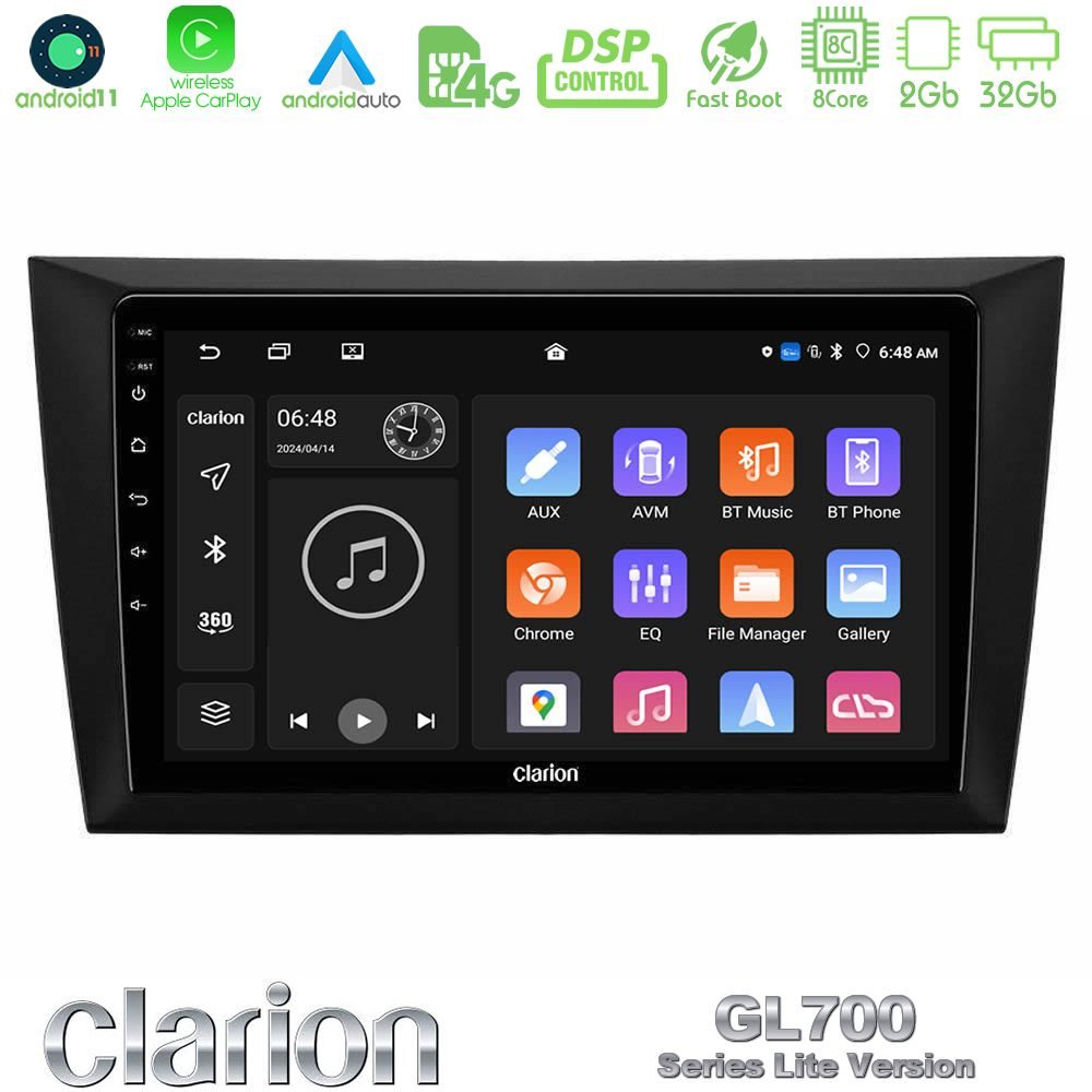 Clarion GL700 Lite Series 8Core Android11 2+32GB Vw Golf 6 Navigation Multimedia Tablet 9" Με Carplay & Android Auto