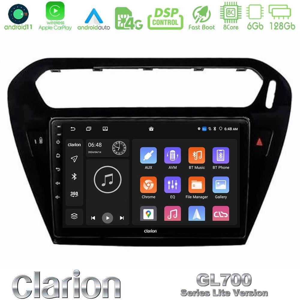 Clarion GL700 Lite Series 8Core Android11 6+128GB Citroen C-Elysee / Peugeot 301 Navigation Multimedia Tablet 9" Με Carplay & Android Auto