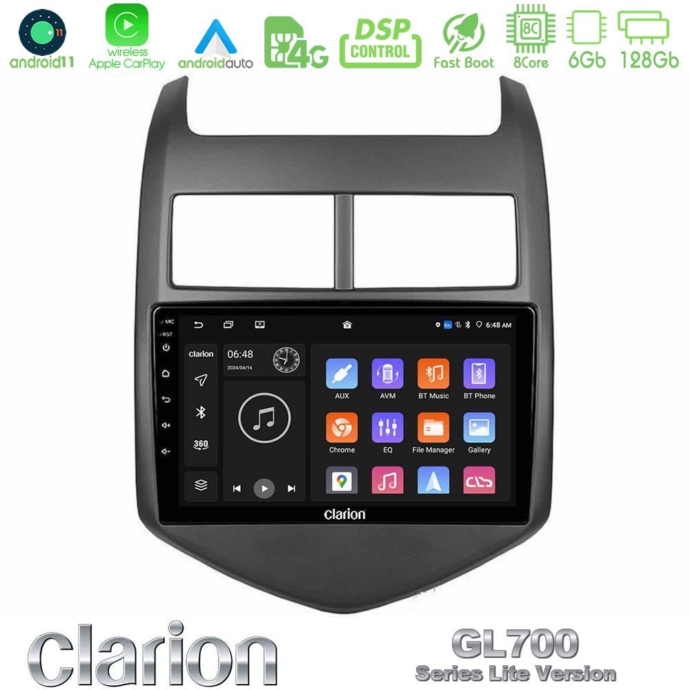 Clarion GL700 Lite Series 8Core Android11 6+128GB Chevrolet Aveo 2011-2017 Navigation Multimedia Tablet 9" Με Carplay & Android Auto