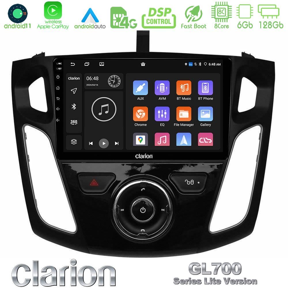 Clarion GL700 Lite Series 8Core Android11 6+128GB Ford Focus 2012-2018 Navigation Multimedia Tablet 9" Με Carplay & Android Auto