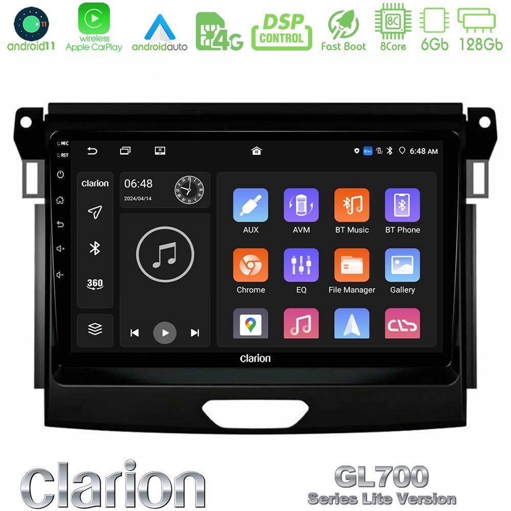 Clarion GL700 Lite Series 8Core Android11 6+128GB Ford Ranger 2017-2022 Navigation Multimedia Tablet 9" Με Carplay & Android Auto