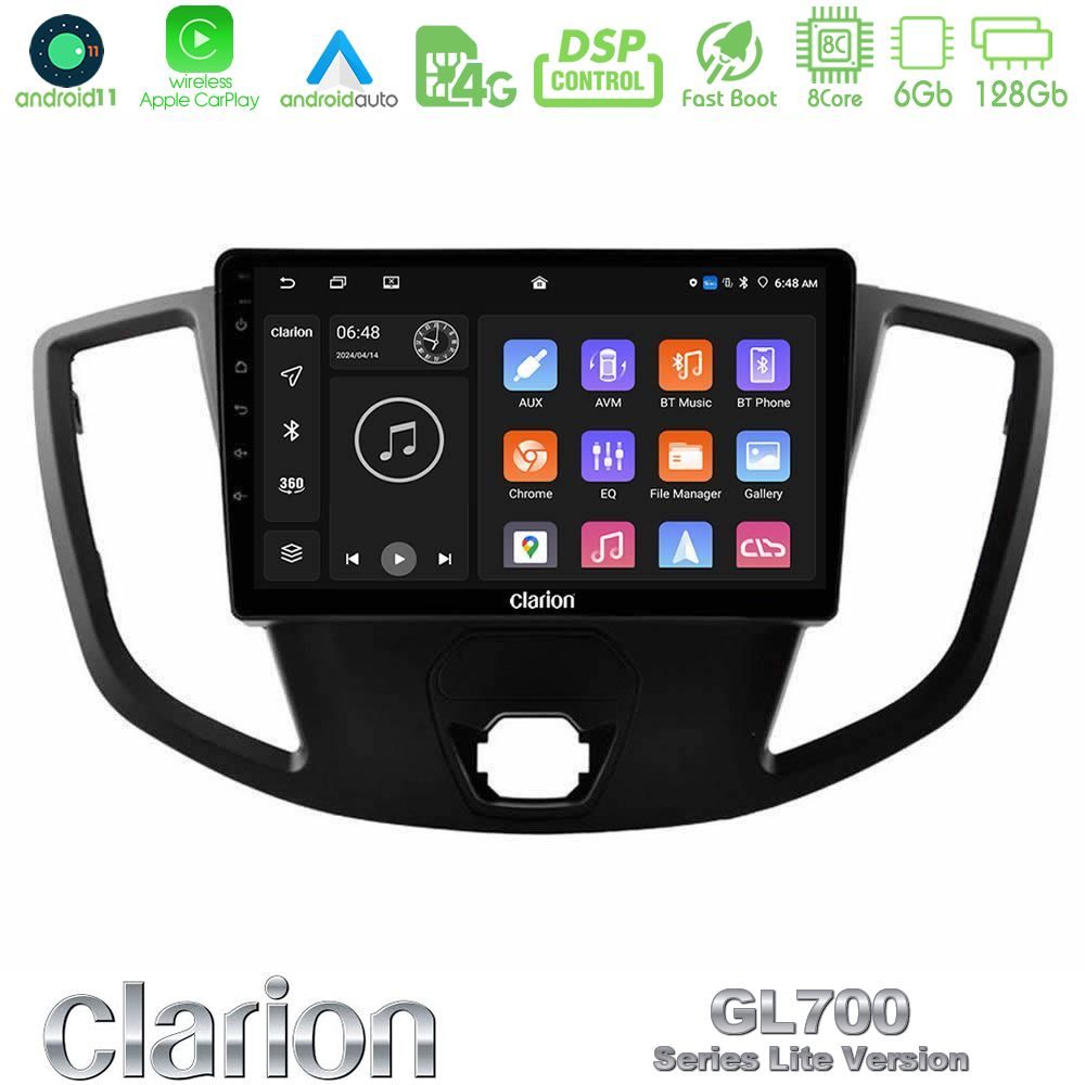 Clarion GL700 Lite Series 8Core Android11 6+128GB Ford Transit 2014-> Navigation Multimedia Tablet 9" Με Carplay & Android Auto