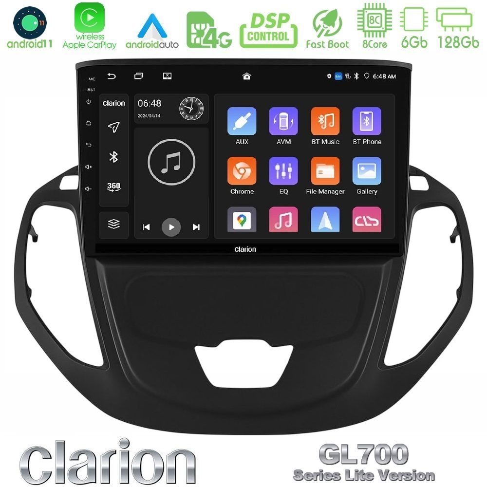 Clarion GL700 Lite Series 8Core Android11 6+128GB Ford Transit Courier 2015-2023 Navigation Multimedia Tablet 9" Με Carplay & Android Auto