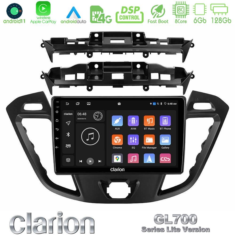 Clarion GL700 Lite Series 8Core Android11 6+128GB Ford Transit Custom/Tourneo Custom Navigation Multimedia Tablet 9" Με Carplay & Android Auto