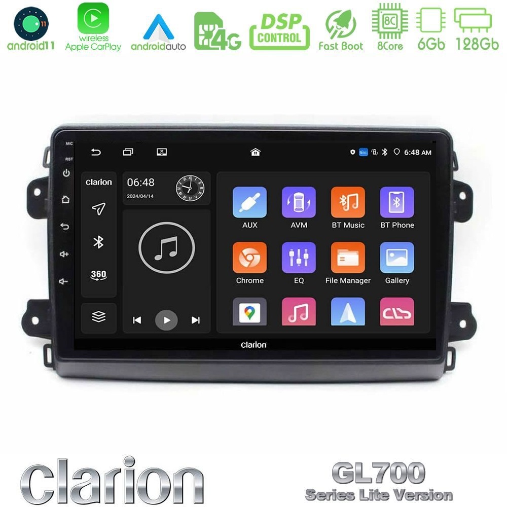 Clarion GL700 Lite Series 8Core Android11 6+128GB Citroen/Fiat/Opel Navigation Multimedia Tablet 9" Με Carplay & Android Auto