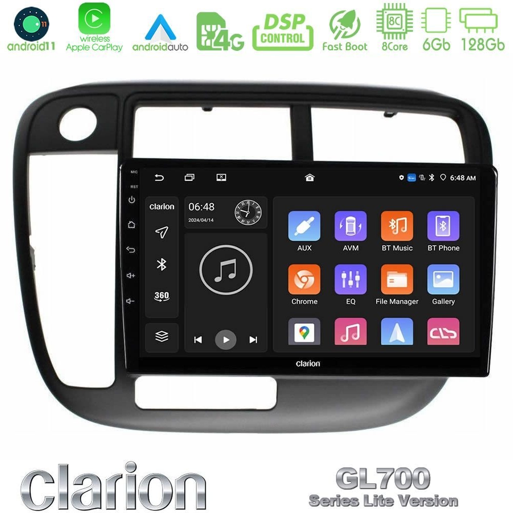 Clarion GL700 Lite Series 8Core Android11 6+128GB Honda Civic 1995-2001 Navigation Multimedia Tablet 9" Με Carplay & Android Auto
