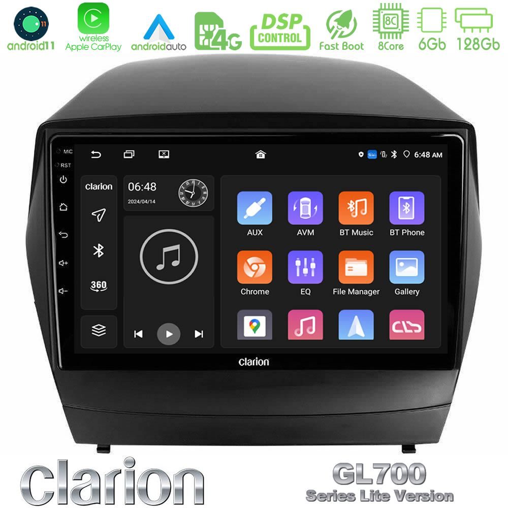 Clarion GL700 Lite Series 8Core Android11 6+128GB Hyundai IX35 Auto A/C Navigation Multimedia Tablet 9" Με Carplay & Android Auto