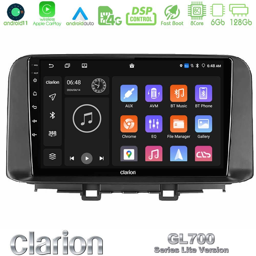 Clarion GL700 Lite Series 8Core Android11 6+128GB Hyundai Kona 2018-2023 Navigation Multimedia Tablet 10" Με Carplay & Android Auto