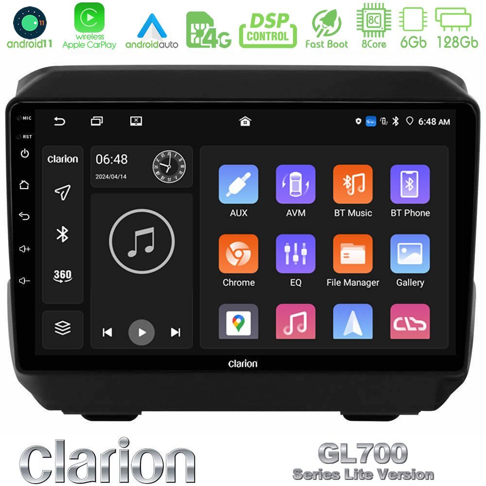 Clarion GL700 Lite Series 8Core Android11 6+128GB Jeep Wrangler 2018-> Navigation Multimedia Tablet 9" Με Carplay & Android Auto