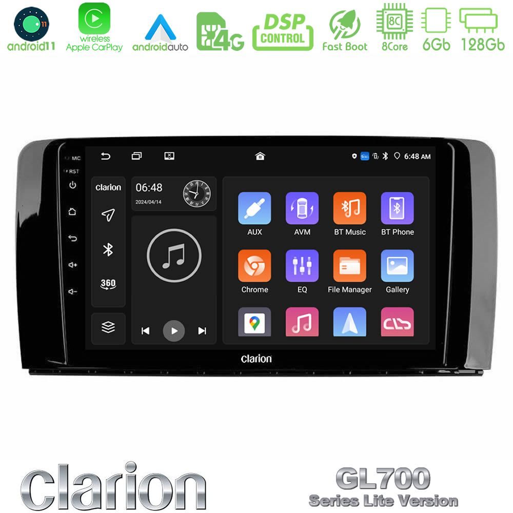 Clarion GL700 Lite Series 8Core Android11 6+128GB Mercedes R Class Navigation Multimedia Tablet 9" Με Carplay & Android Auto