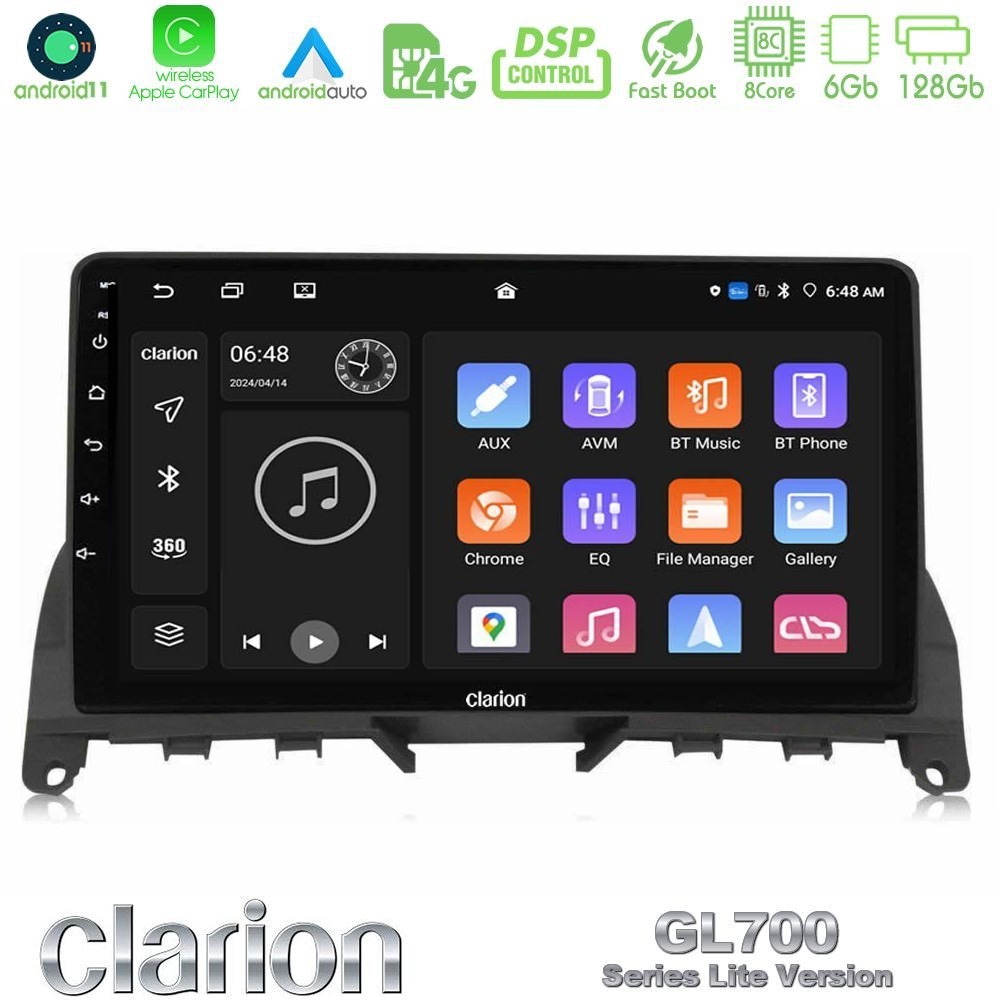 Clarion GL700 Lite Series 8Core Android11 6+128GB Mercedes C-Class W204 2008-2011 Navigation Multimedia Tablet 9" Με Carplay & Android Auto