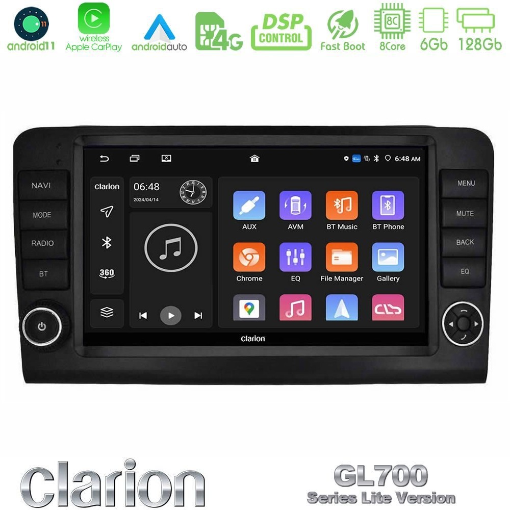 Clarion GL700 Lite Series 8Core Android11 6+128GB Mercedes ML/GL Class W164 2006-2011 Navigation Multimedia Tablet 9" Με Carplay & Android Auto (OEM Look)