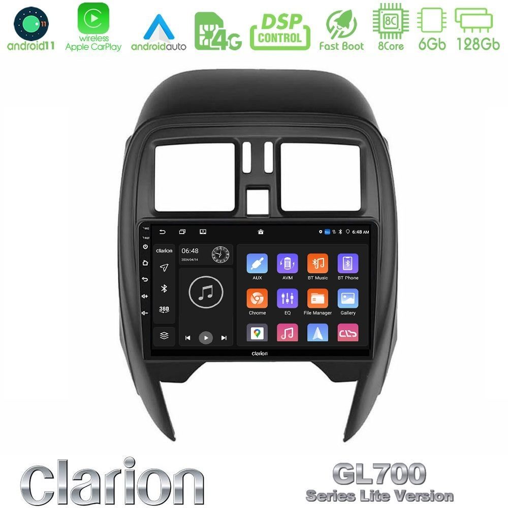 Clarion GL700 Lite Series 8Core Android11 6+128GB Nissan Micra 2013-2016 Navigation Multimedia Tablet 9" Με Carplay & Android Auto