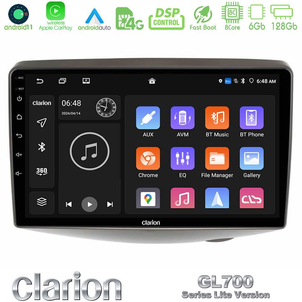 Clarion GL700 Lite Series 8Core Android11 6+128GB Toyota Yaris 1999 - 2006 Navigation Multimedia Tablet 9" Με Carplay & Android Auto